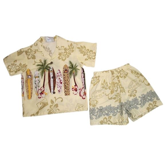 Winnie Fashion Vintage Hawaiian Shirt Board Shorts Surfboard Print Matching Set - Picture 1 of 12